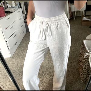 White linen flare tie pants